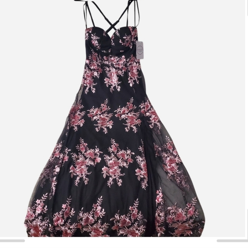 Violet Weekend Black and Pink Floral Maxi Dress